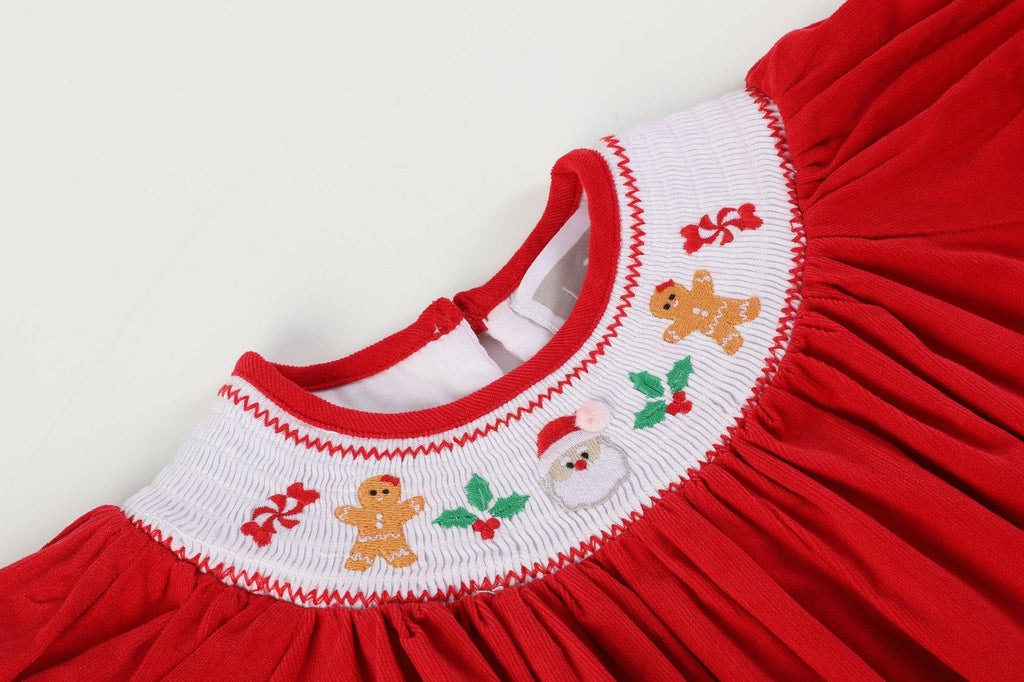 Red Velour Christmas Smocked Holiday Dress