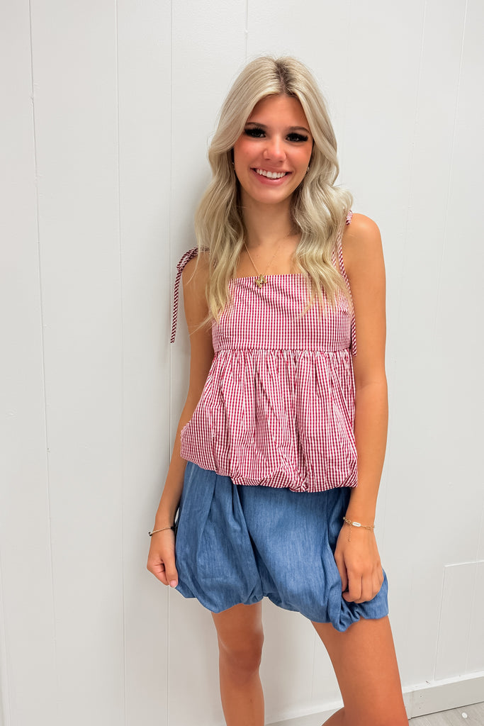 Red Gingham Bubble Top