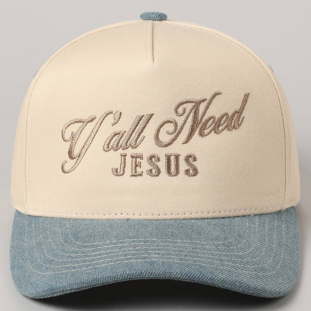 Y'all Need Jesus Lettering Embroidered Trucker Hat: Brown / ONE SIZE
