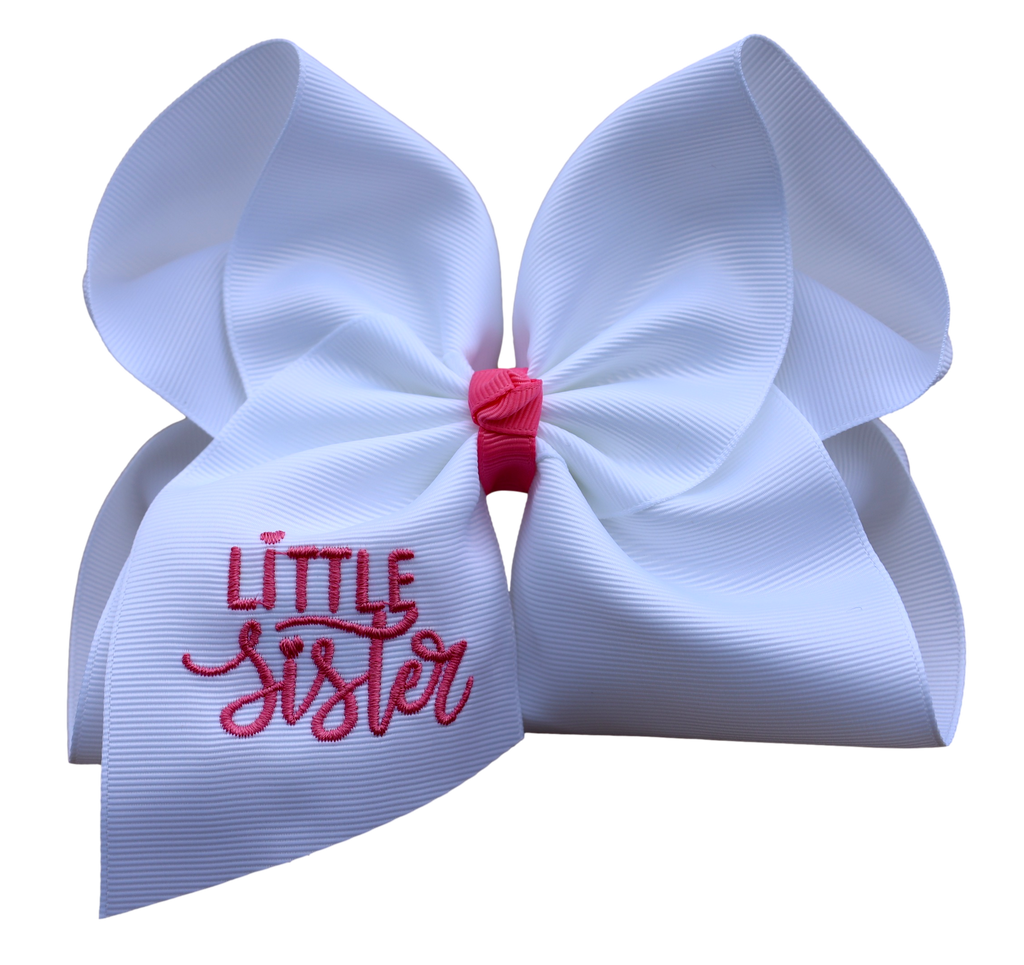 Little Sister Embroidered Bow: Nylon Headband / 4 inch