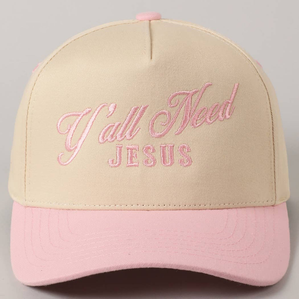 Y'all Need Jesus Lettering Embroidered Trucker Hat: Brown / ONE SIZE