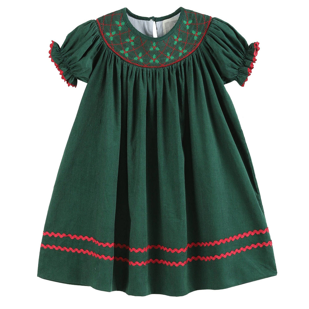 Green Christmas Mistletoe Smocked Dress