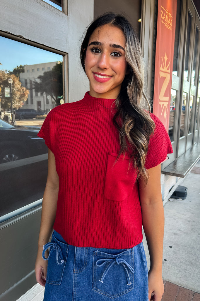 Selena Sweater Top- Red