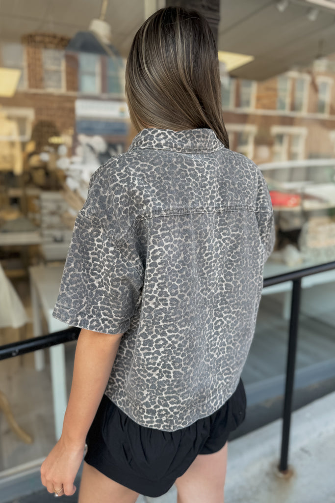 Leopard Denim Button-Up