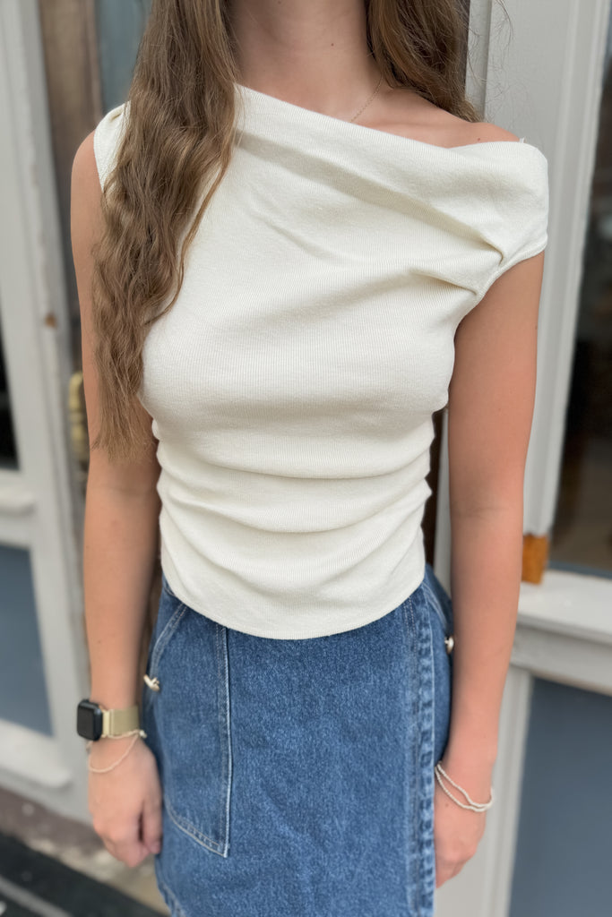 Asymmetrical Sweater Top- Ivory