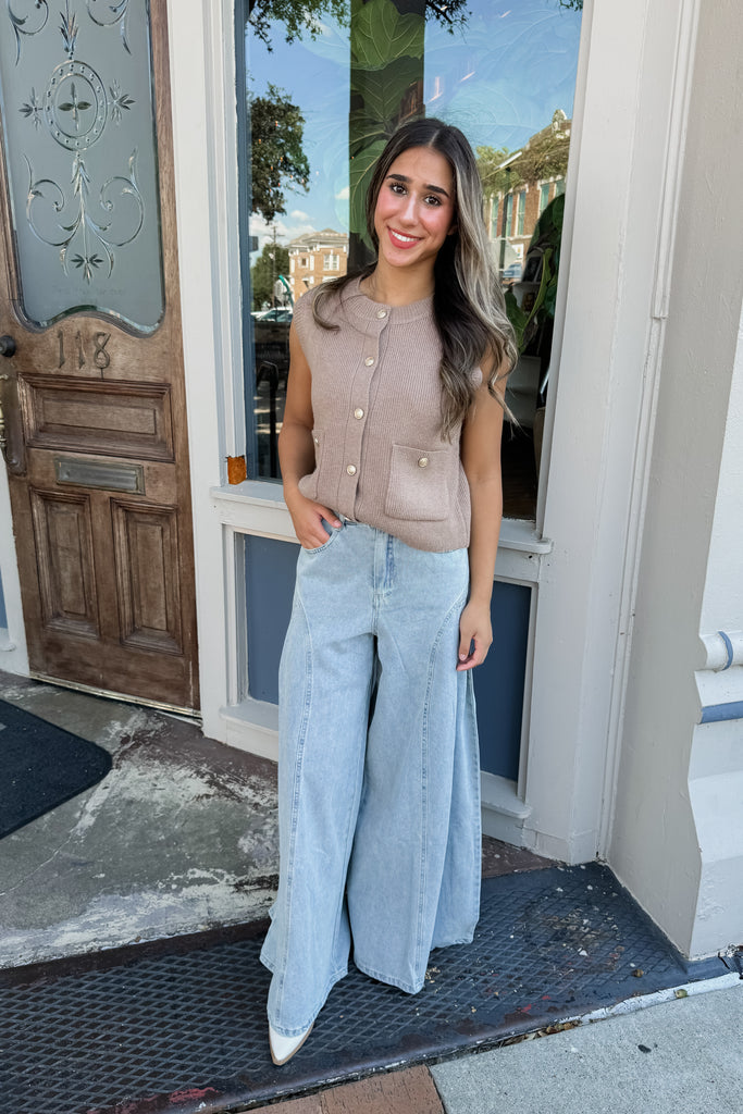 Pleated High Rise Denim Pant