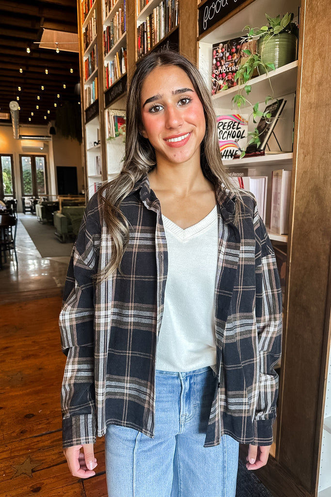 Hollis Plaid Top- Black