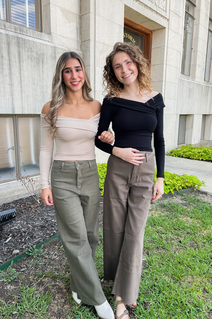 Straight Wide Leg Denim Pants- Brown