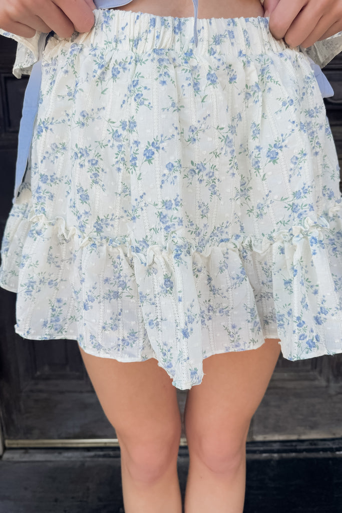 Camri Floral Skirt- Sky Blue