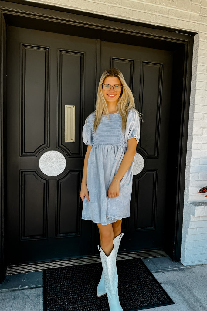 Tireney Denim Dress- Light Blue