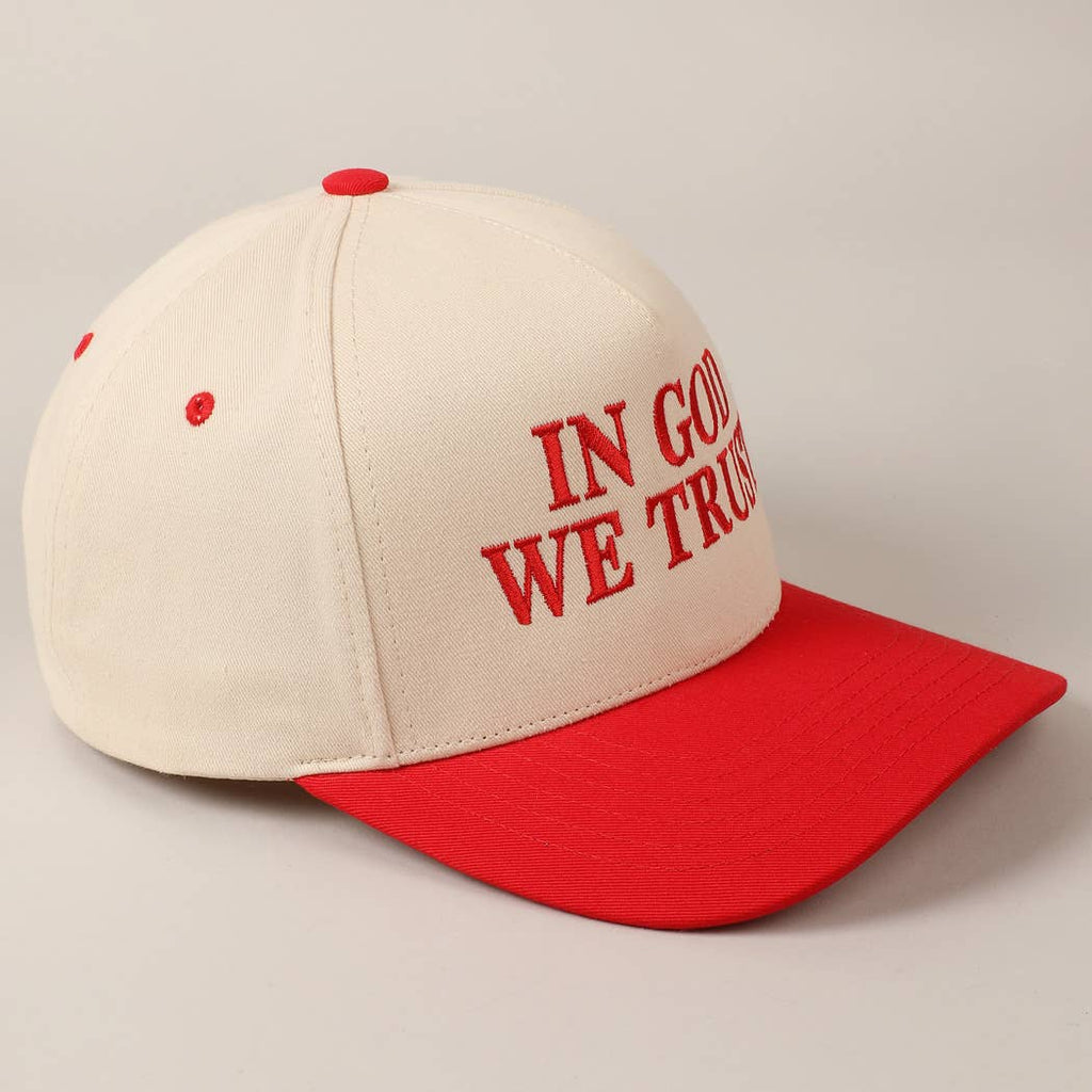 In God We Trust Embroidered Two-Tone Canvas Cap: Beige / ONE SIZE