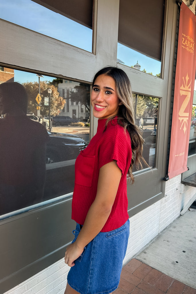 Selena Sweater Top- Red