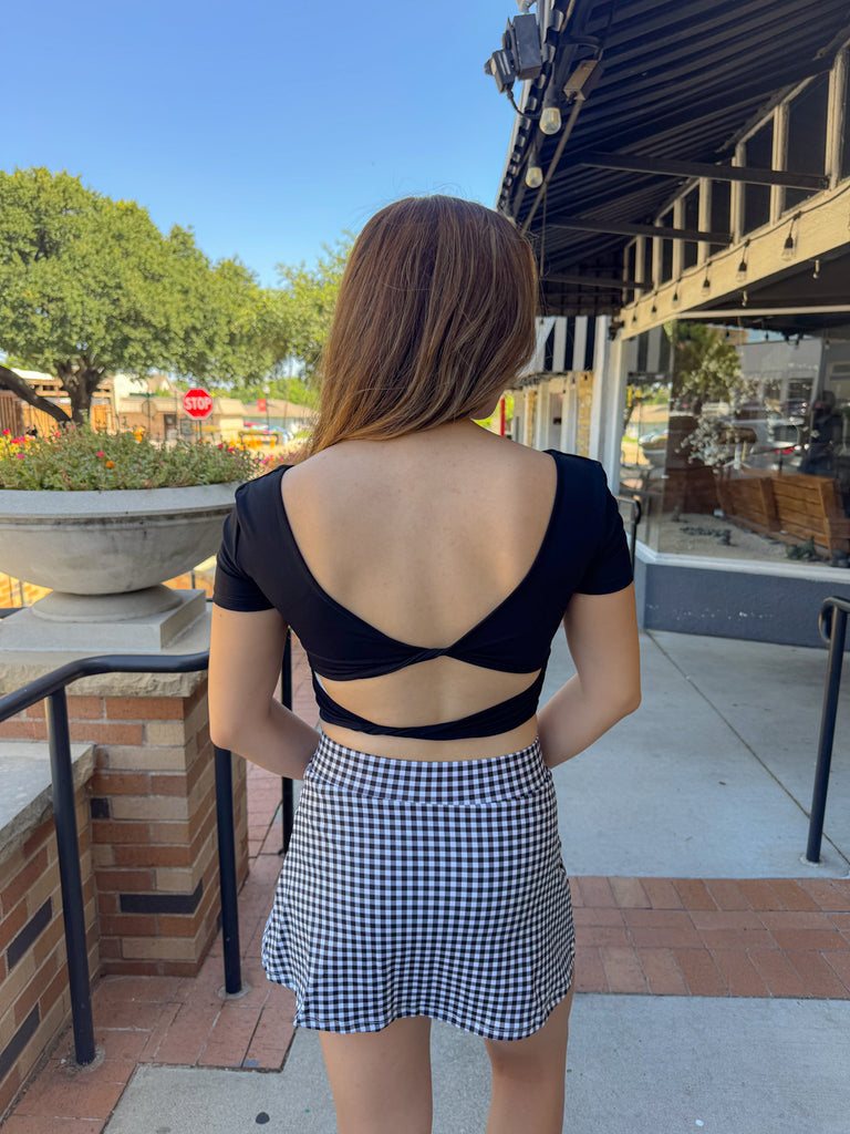 Twist Back Short Sleeve Top - Black