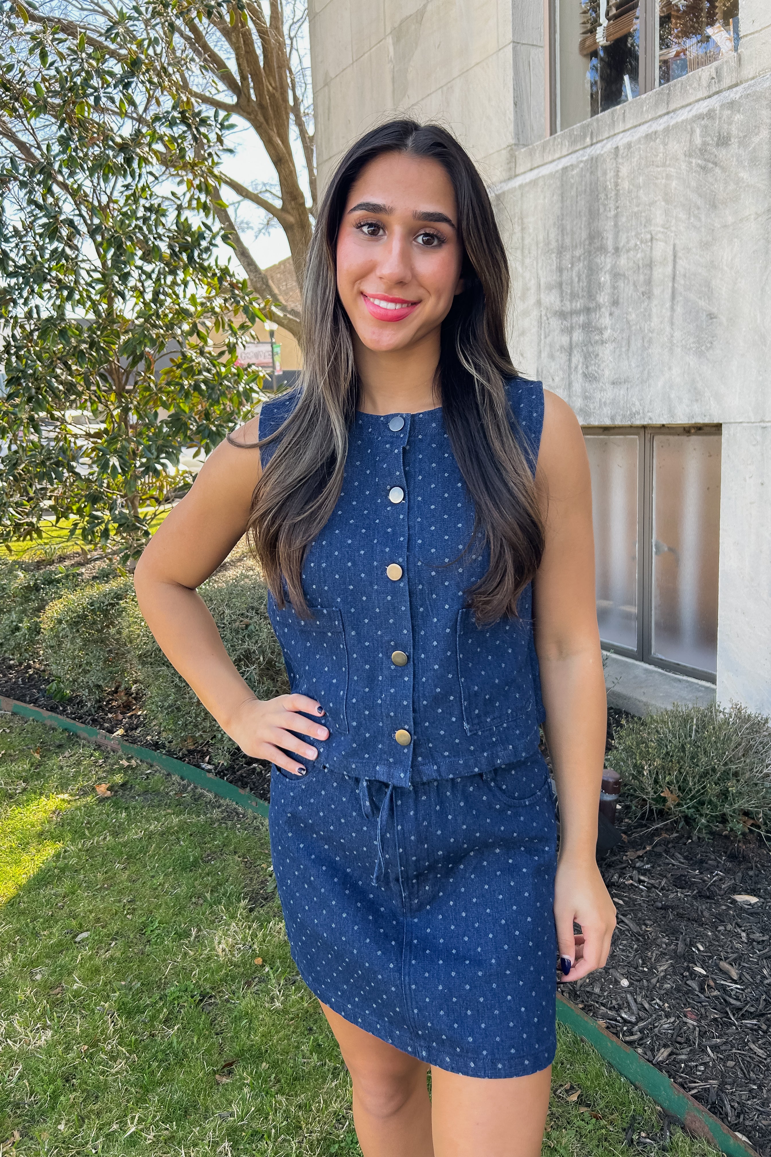polka denim dress Mia Polka Dot Denim Dress