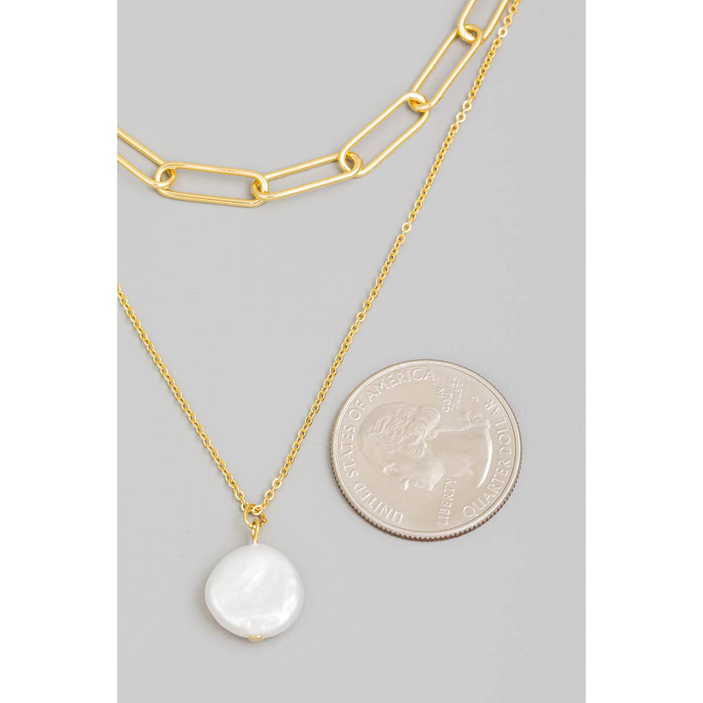 Layered Circle Pearl Charm Necklace