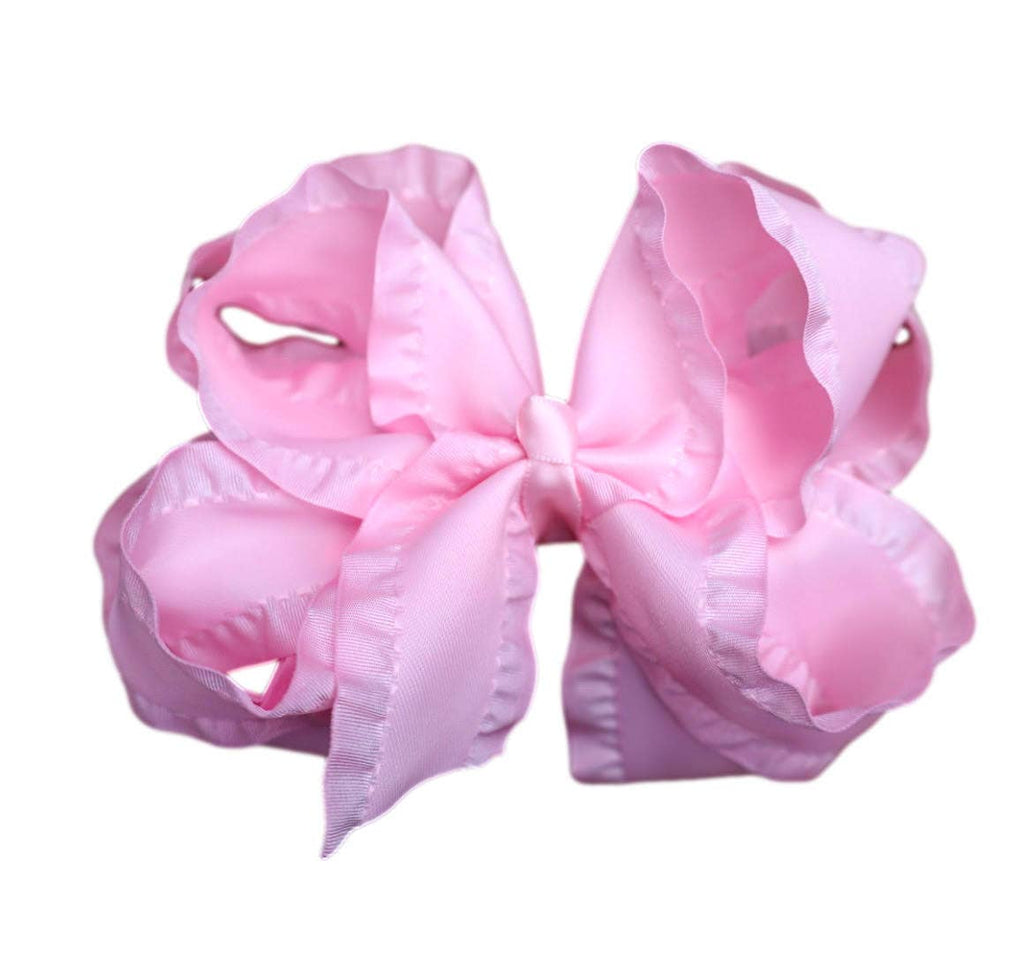 Light Pink Double Ruffle Hair Bow: Alligator Clip / 5 inch