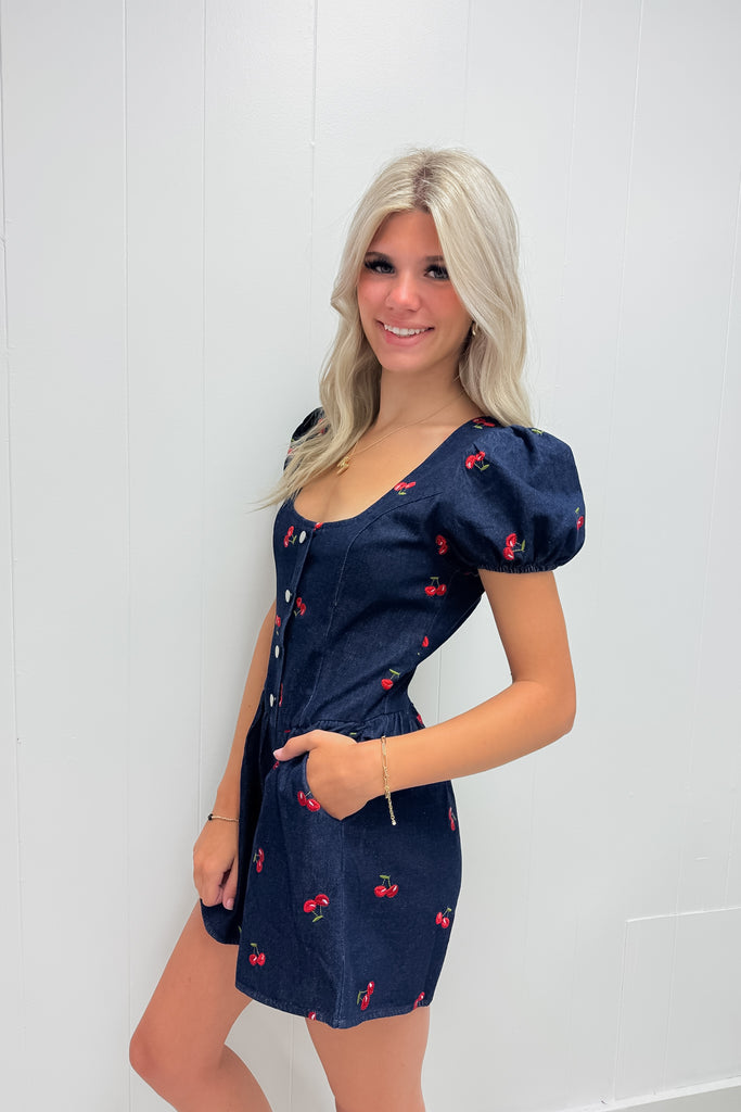 Cherry Denim Romper