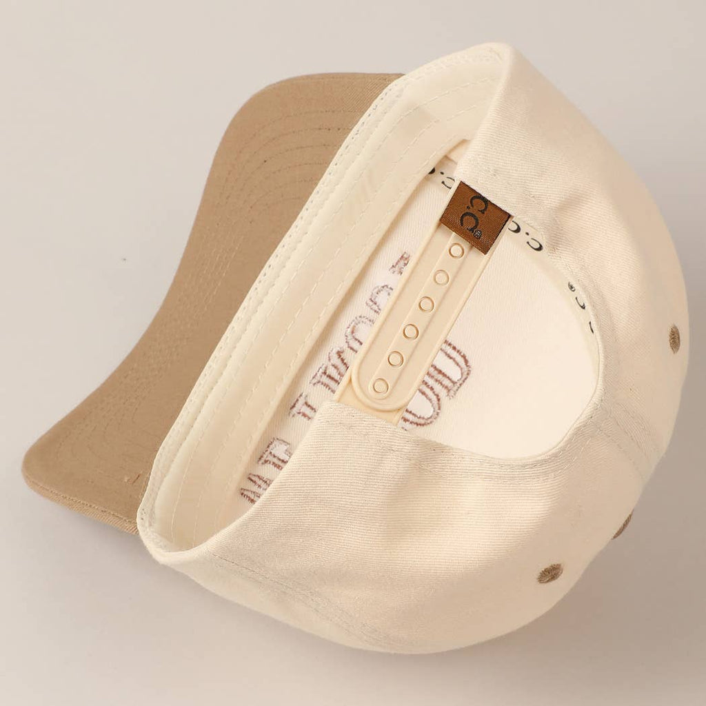 In God We Trust Embroidered Two-Tone Canvas Cap: Beige / ONE SIZE