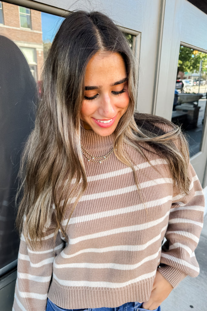 Eliza Striped Sweater- Light Brown