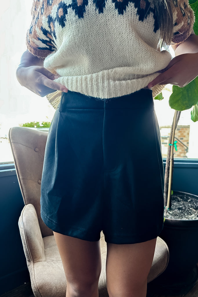 High Waist Suede Shorts - Black
