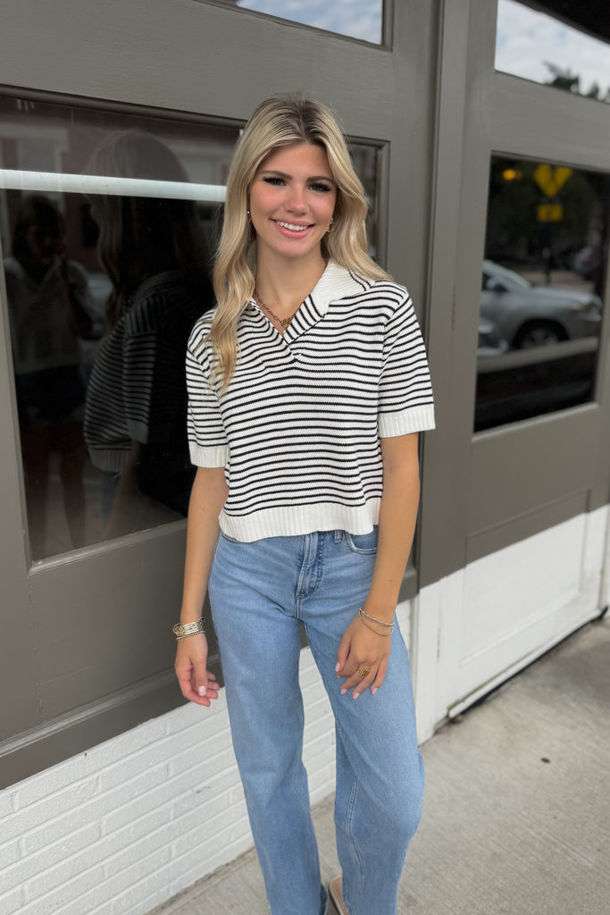 Monica Striped Top- Black