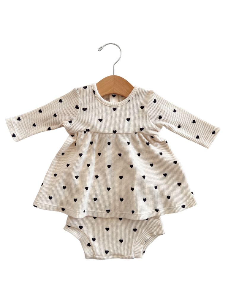 Organic Waffle Simple Dress & Bloomer: Black Heart