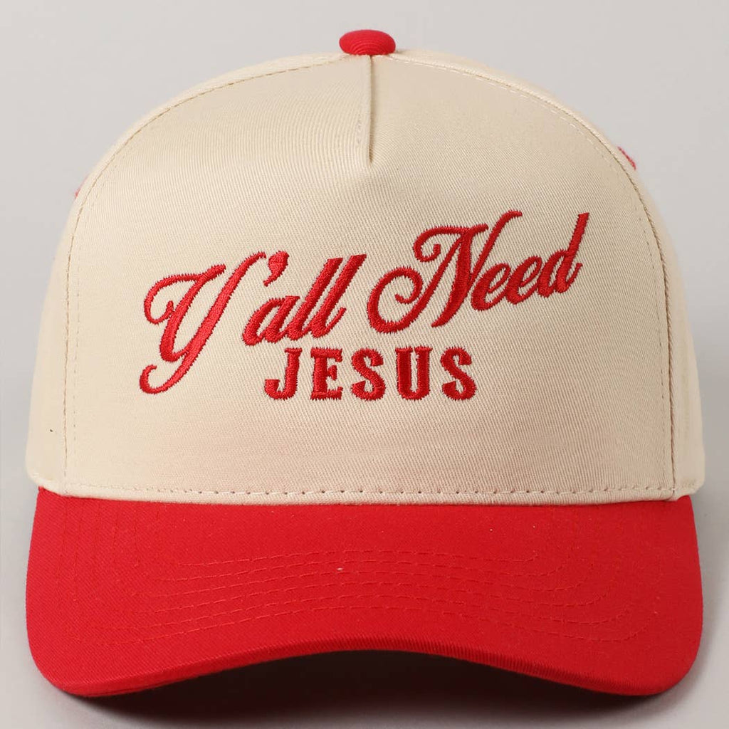 Y'all Need Jesus Lettering Embroidered Trucker Hat: Brown / ONE SIZE