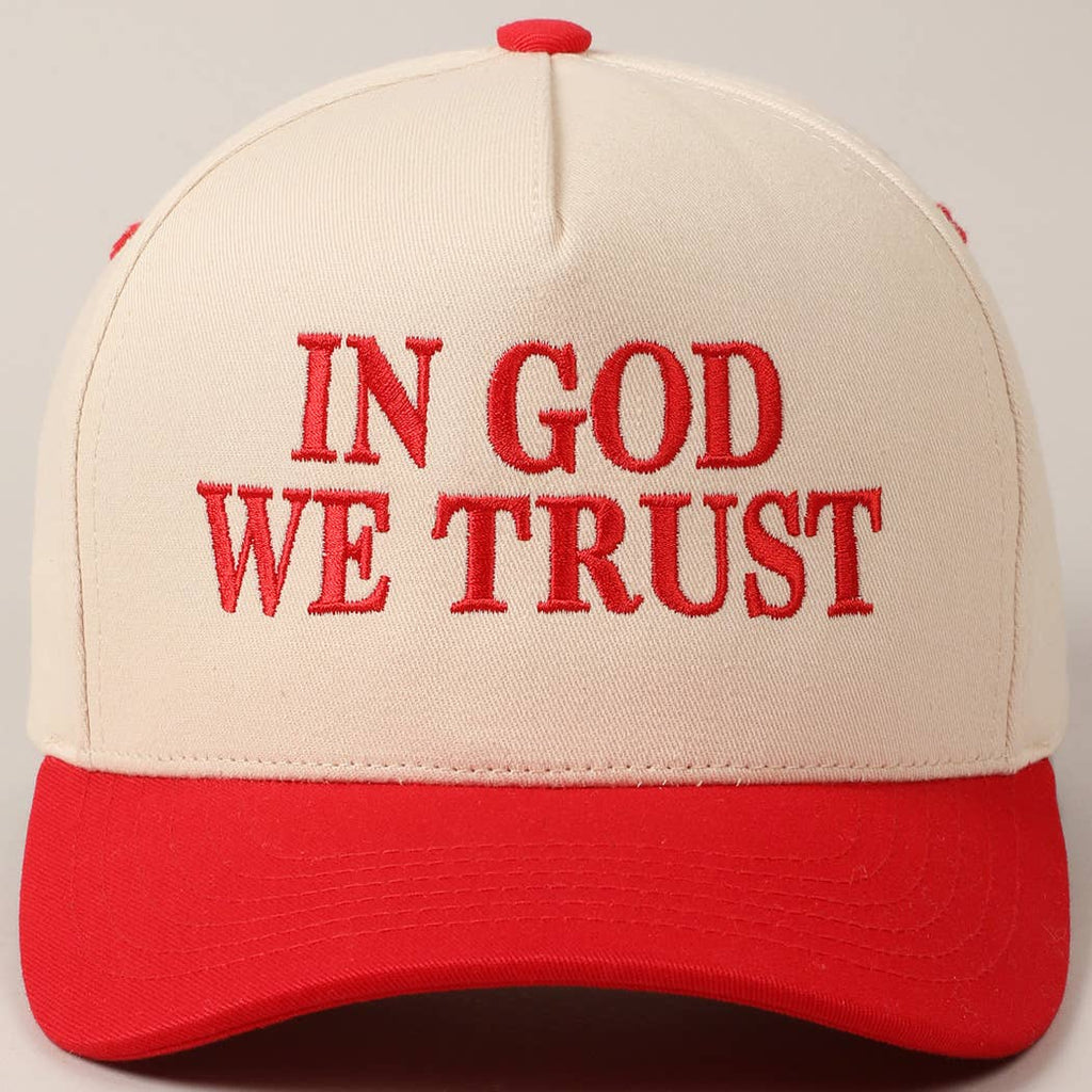In God We Trust Embroidered Two-Tone Canvas Cap: Beige / ONE SIZE
