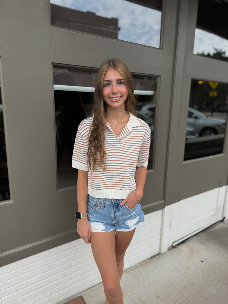 Monica Striped Top- Dark Taupe