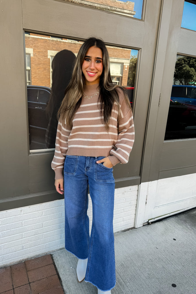 Eliza Striped Sweater- Light Brown