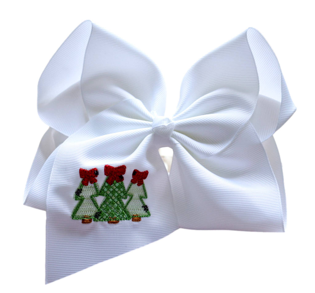 Plaid Pine Tree Embroidered Bow : Alligator Clip / 5 inch