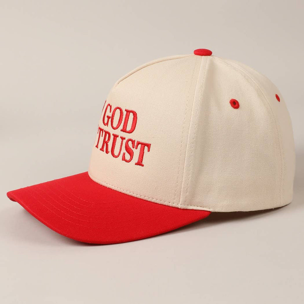 In God We Trust Embroidered Two-Tone Canvas Cap: Beige / ONE SIZE