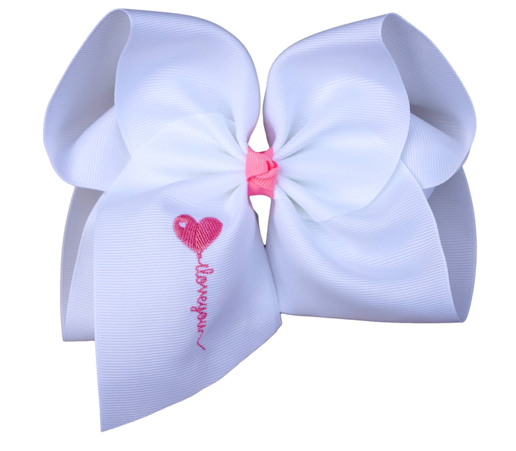 I Love You Embroidered Bow ❤️: Alligator Clip / 5 inch