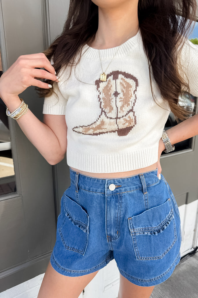 Cowboy Boot Sweater Top