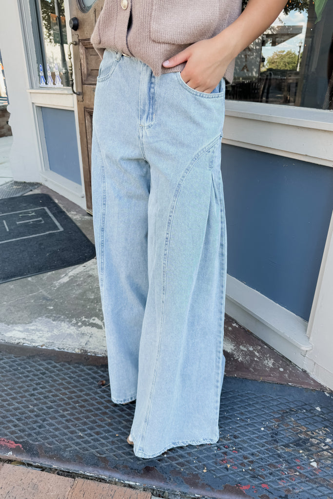 Pleated High Rise Denim Pant