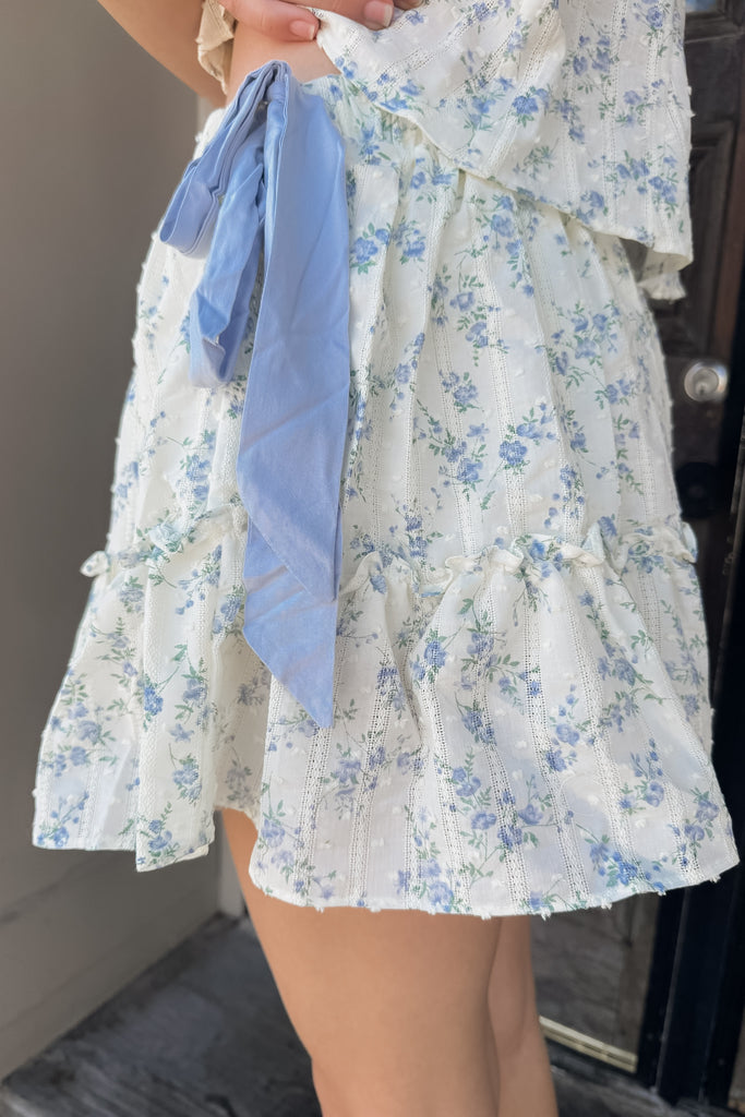 Camri Floral Skirt- Sky Blue