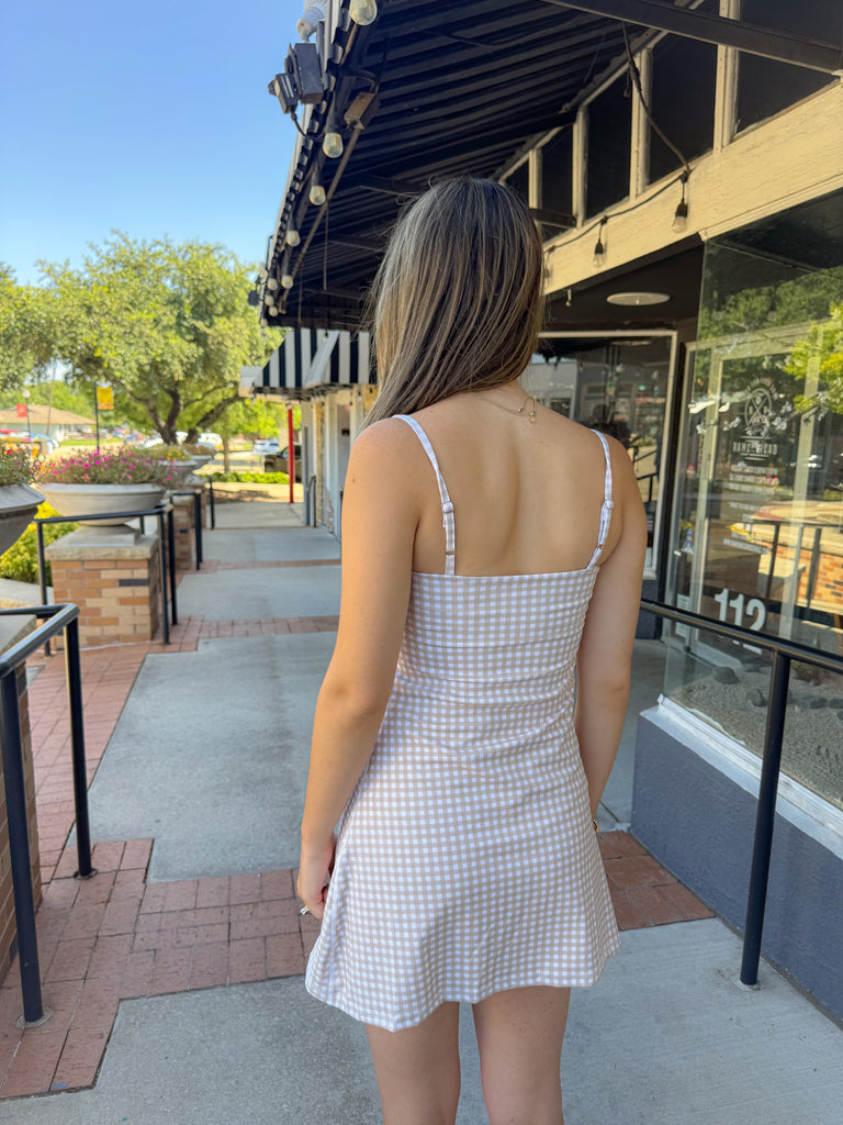 Gingham A-Line Romper- Taupe