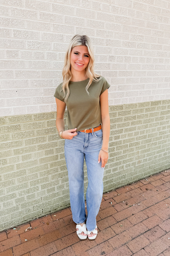 Nora Round Neck Top- Olive