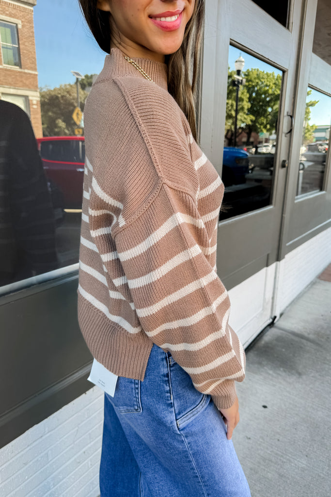 Eliza Striped Sweater- Light Brown