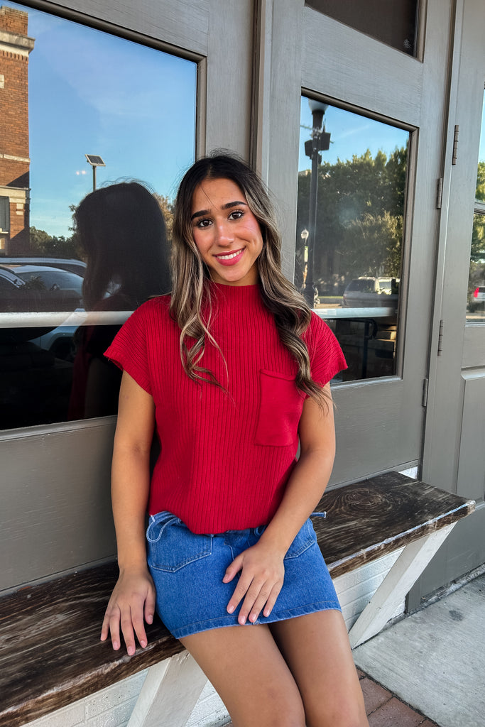 Selena Sweater Top- Red