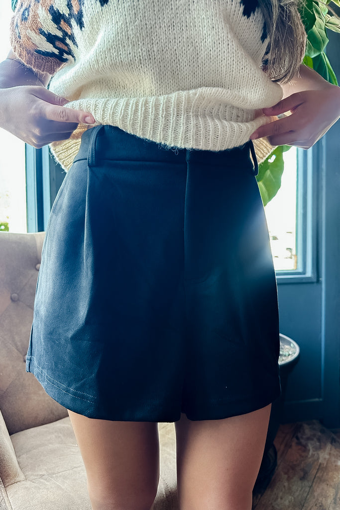 High Waist Suede Shorts - Black