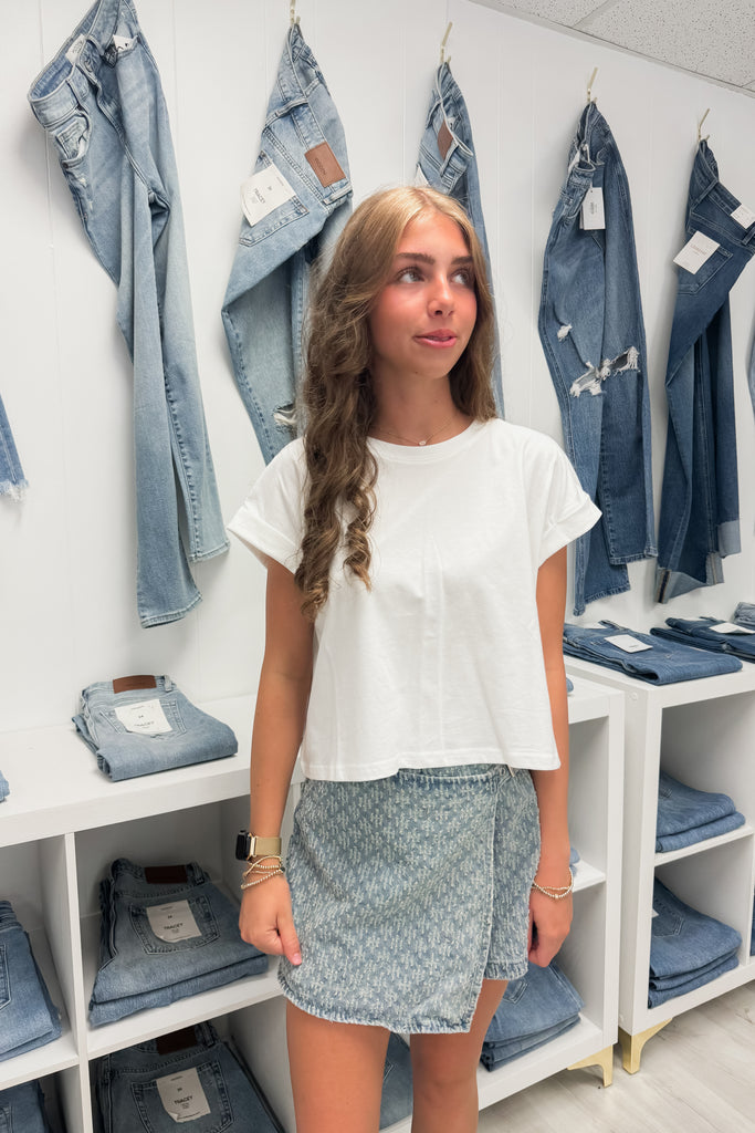 White Round Neck Top