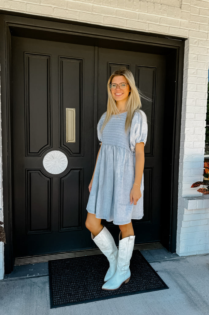 Tireney Denim Dress- Light Blue