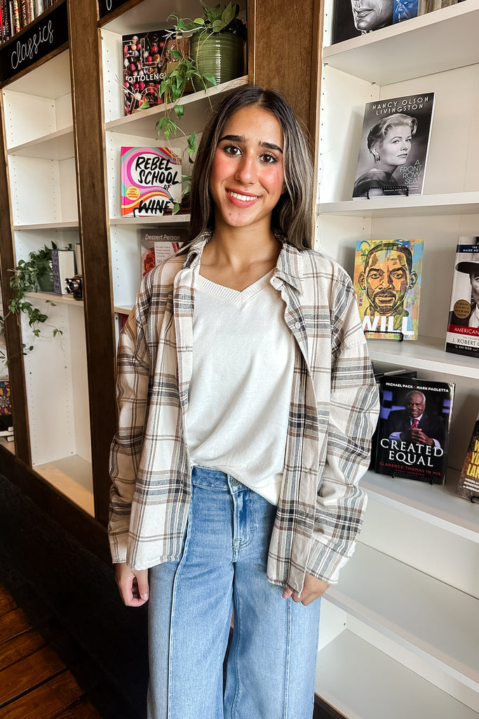 Hollis Plaid Top- Cream