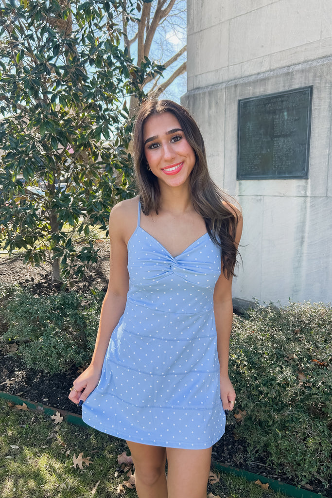 blue athletic dress Jordina Polka Dot Athletic Dress – Simply Kate