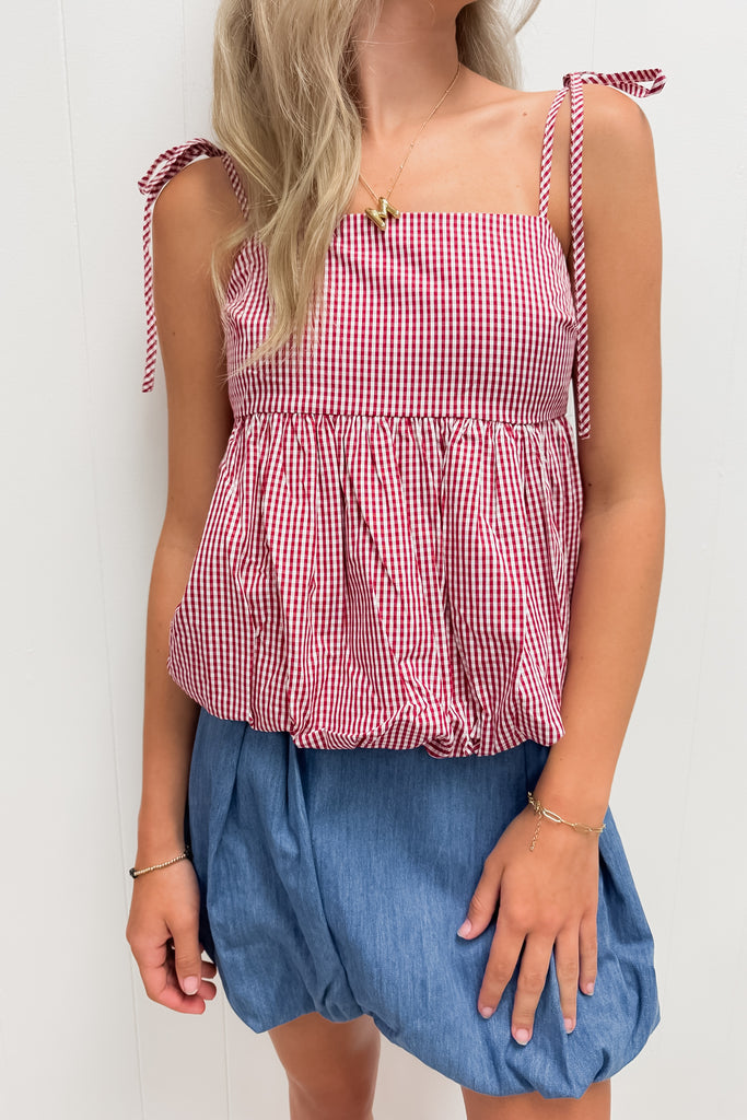Red Gingham Bubble Top