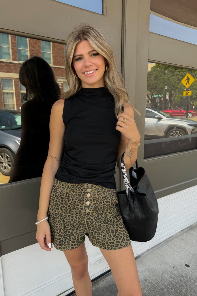Mock Neck Knit Top - Black