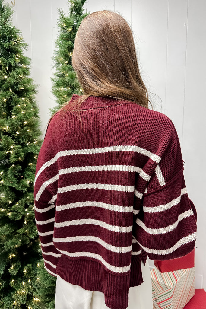 Eliza Striped Sweater- Maroon