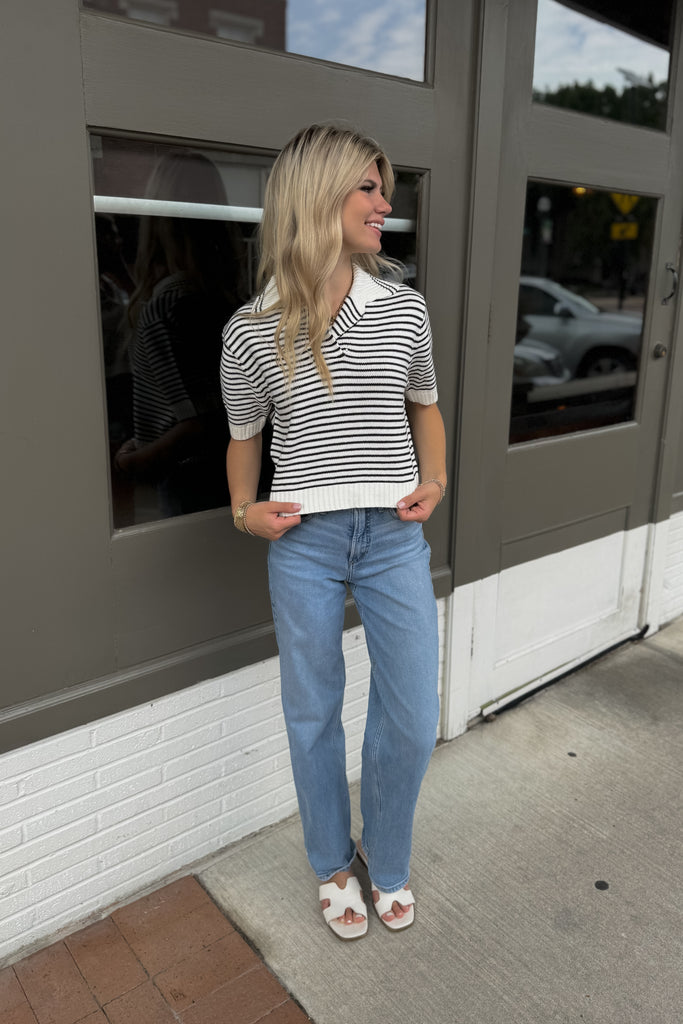 Monica Striped Top- Black