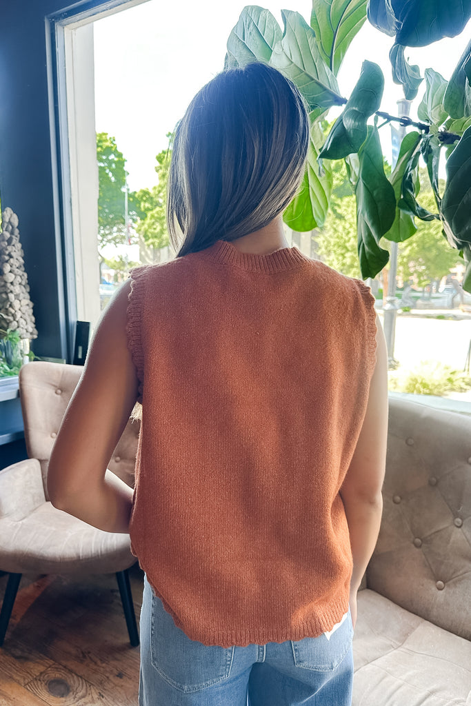 Scalloped Knit Vest- Rust